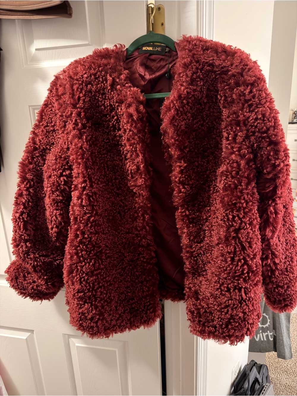 Arden Sherpa Fur Jacket, Burgundy